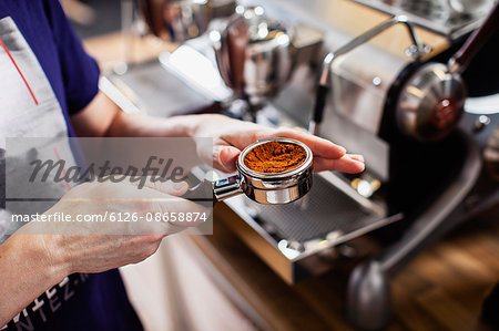 Sweden, Close-up of barista making coffee