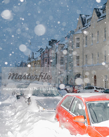 Helsinki, Finland, Ullanlinna district in snowfall
