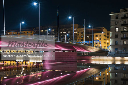 Finland, Varsinais-Suomi, Turku, Illuminated bridge at night