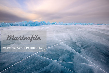 Cracked patterned ice, Baikal Lake, Olkhon Island, Siberia, Russia
