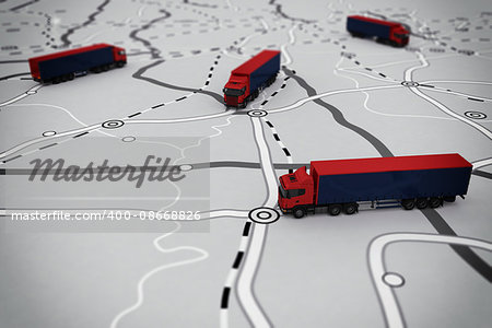 3D rendering of transport itinerary with camion