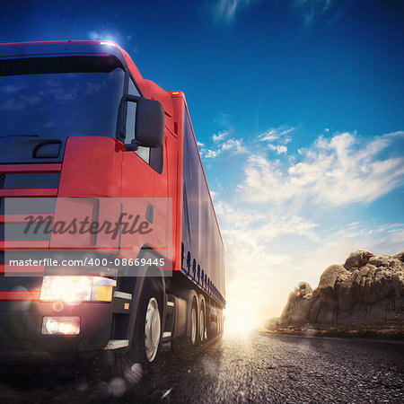 3D rendering transporter truck on a highway