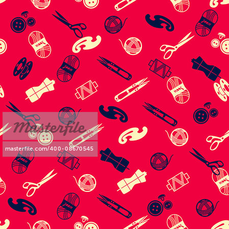 seamless pattern with multicolor sewing supplies and tools
