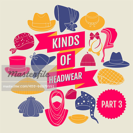 Kinds of headwear. Part 3. Flat icons