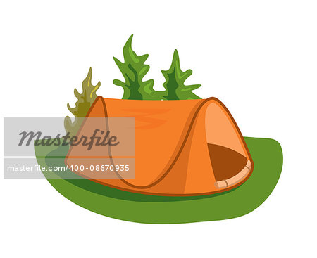 Forest camping vector concept with tourist outdoor tent. Outdoor tent summer nature leisure and activity camping outdoor tent. Forest sport landscape campsite outdoor tent on green grass wilderness.