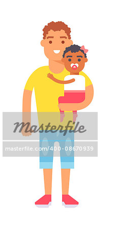 Father and son playing outdoors vector character. Happy father and cute son family leisure. Father and son smiling together and young parent father and son portrait recreation outside vacation.