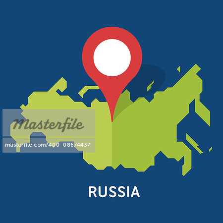 Russian map on white background isolated on blue background. European country. Vector template for website, design, cover, infographics. Graph illustration.