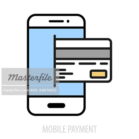 minimalistic illustration of a cellphone with a credit card, eps10 vector