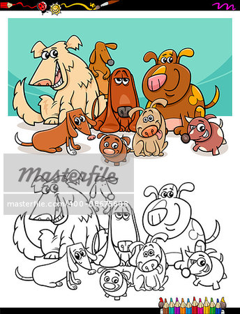 Black and White Cartoon Illustration of Dog Pet Characters Group Coloring Book