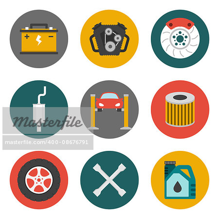 Auto Service Icons Flat. Car repair service icons