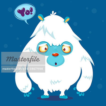 Happy cartoon yeti monster. Halloween vector monster bigfoot with white fur isolated