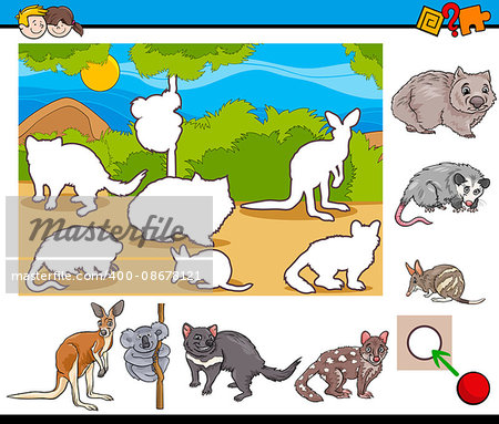 Cartoon Illustration of Educational Activity for Preschool Children with Australian Animal Characters