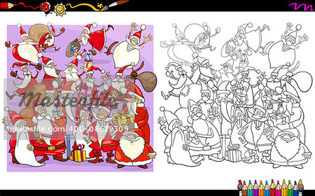 Cartoon Illustration of Santa Christmas Characters Coloring Book Activity