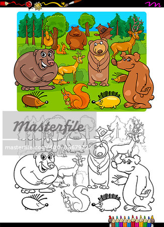 Cartoon Illustration of Forest Wild Animal Characters Coloring Book