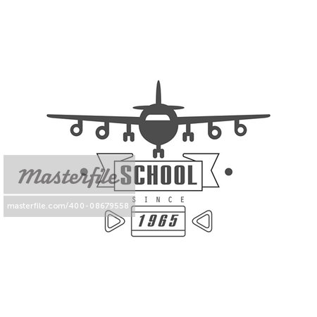 Flying School Emblem Classic Style Vector Logo With Calligraphic Text On White Background