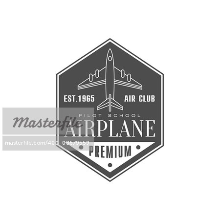 Airplane Air Club Emblem Classic Style Vector Logo With Calligraphic Text On White Background