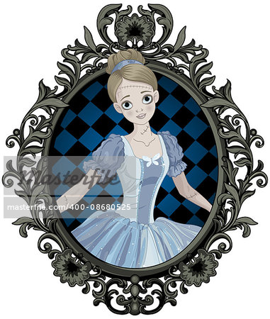 Illustration of Halloween Cinderella into picture frame