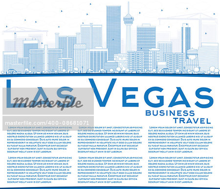 Outline Las Vegas Skyline with Blue Buildings and Copy Space. Vector Illustration. Business Travel and Tourism Concept with Modern Buildings. Image for Presentation Banner Placard and Web Site.