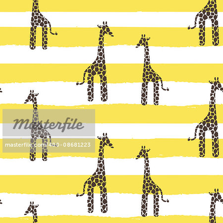 Giraffe vector seamless pattern. Giraffe yellow and white texture stains. Safari wild animal background with yellow horizontal bold lines for baby infant apparel.