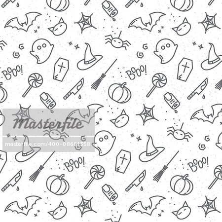 Halloween gray pattern drawing in flat style on white background