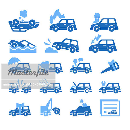 Set of flat style car insurance icons. Vector Illustration collection