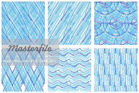 Set of seamless patterns with small pattern in blue colors.  Shaded background.  Vector illustration