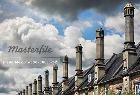 Row of Chimneys on Roofs of Houses, Wells, England, UK