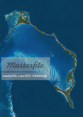 Satellite view of Eleuthera Island, Bahamas. This image was compiled from data acquired by Landsat satellites.