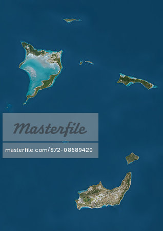 Satellite view of Bahamas Southern Islands comprising Acklins and Crooked Island, Inagua and Mayaguana. This image was compiled from data acquired by Landsat satellites.