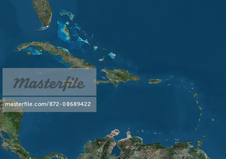 Satellite view of the Caribbean Sea. The entire area of the Caribbean Sea, including all islands of the West Indies is collectively known as the Caribbean. This image was compiled from data acquired by Landsat satellites. Satellite view of the Caribbean Sea. The entire area of the Caribbean Sea, including all islands of the West Indies is collectively known as the Caribbean. This image was compiled from data acquired by Landsat satellites.