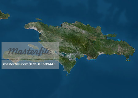 Satellite view of Haiti and The Dominican Republic. This image was compiled from data acquired by Landsat satellites.