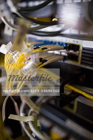 Close-Up of rack mounted server in server room