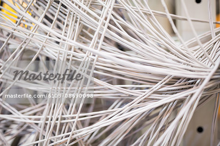 Close-Up of cable and wires in server locker in server room