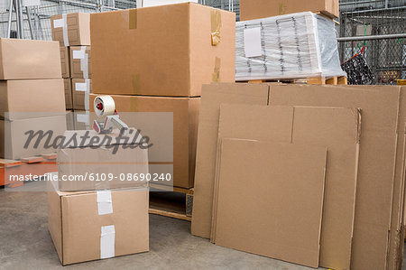 Interior of warehouse with cardboard boxes