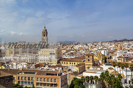 View of Malaga city center from Alcazaba, Spain