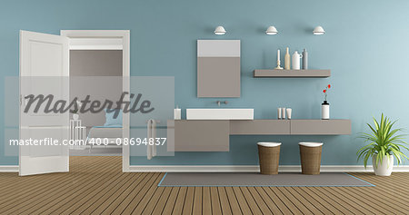 modern bathroom with washbasin of the master bedroom- 3d rendering