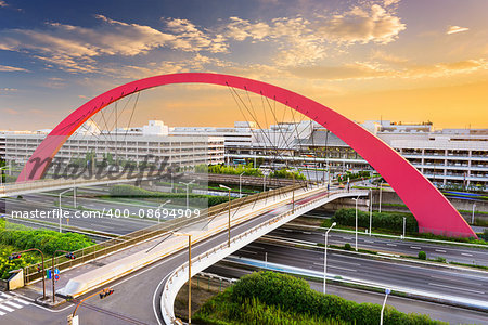 Haneda Airport terminals and roads in Tokyo, Japan.