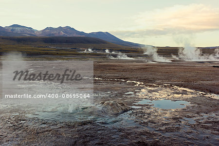 Sunrise at El Tatio Geysers near San Pedro de Atacama in Chile Sunrise at El Tatio Geysers near San Pedro de Atacama in Chile