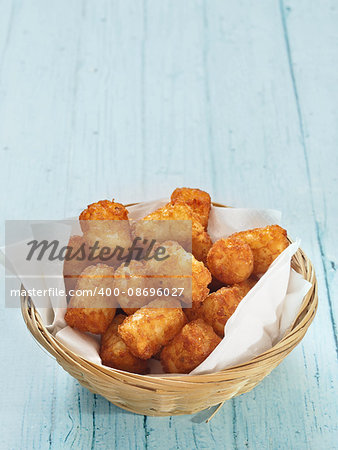 close up of rustic golden potato tater tots