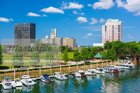 Augusta, Georgia, USA downtown skyline on the Savannah River.