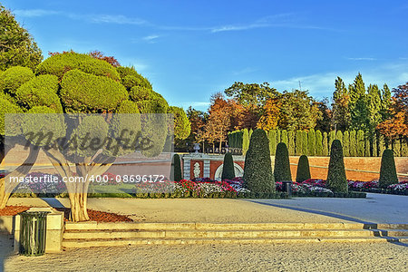 flower beds in Buen Retiro Park, Madrid, Spain