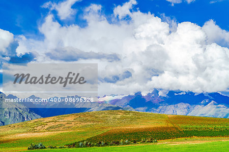 View of mountain in the Sacred Valley of the Incas near the city of Cusco, Peru