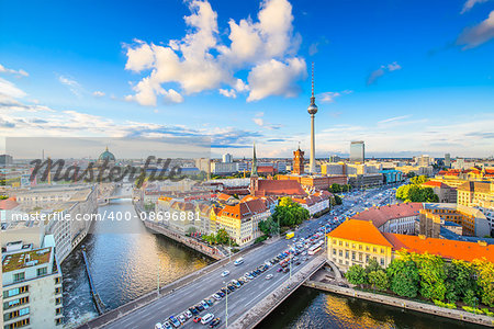 Berlin, Germany viewed from above the Spree River.