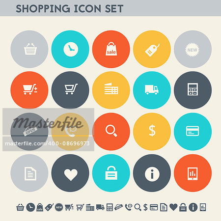Modern flat design multicolored shopping icons collection