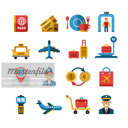 Icons of the airpline services. Vector Illustration set