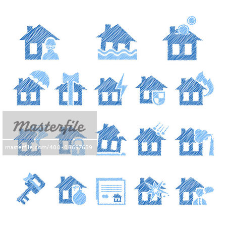 Property insurance icon set. Vector illustration in flat design