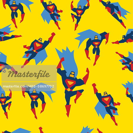 Super hero in different poses seamless vector illustration