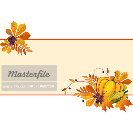 Autumn, thanksgiving Banners with Ripe Vegetables, Swirls and Leaves, Vector Illustration