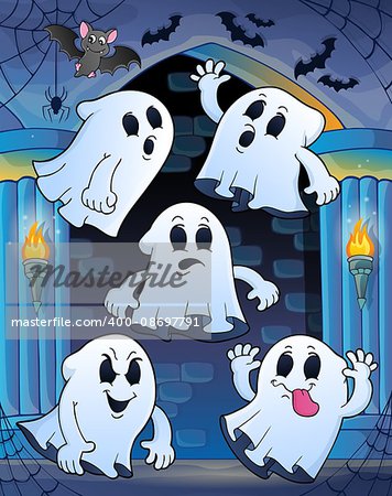 Ghosts in haunted castle theme 1 - eps10 vector illustration.