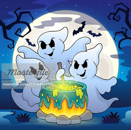 Ghosts stirring potion theme image 2 - eps10 vector illustration.